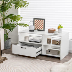 Mueble de TV para Pantallas hasta 50" Mesa Moderna de Consola con 3 Compartimentos Cajón para Salón Dormitorio 104,5 x 51,5 x 52 cm Blanco