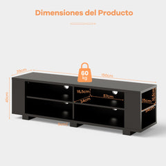 Mueble para TV de hasta 65" con 4 Compartimentos Abiertos Ajustables 4 Estantes Laterales 150 x 39 x 45 cm-Negro