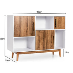 Mueble TV Consola Armario con 3 Puertas y Compartimientos Moderno Despensa Multiuso Blanco y Café 95 x 33 x 77,5 cm