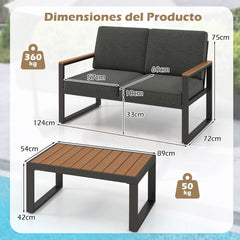 Conjunto de Muebles de Aluminio para Exterior Sofá Seccional Acolchado Gris con Mesa de Café