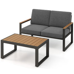 Conjunto de Muebles de Aluminio para Exterior Sofá Seccional Acolchado Gris con Mesa de Café
