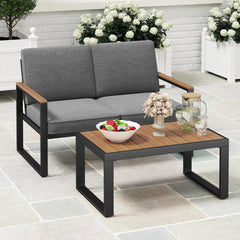 Conjunto de Muebles de Aluminio para Exterior Sofá Seccional Acolchado Gris con Mesa de Café