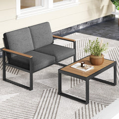Conjunto de Muebles de Aluminio para Exterior Sofá Seccional Acolchado Gris con Mesa de Café