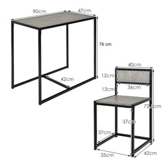 Set con Mesa Compacta y 2 Sillas con Estructura de Metal para Pequeños Espacios Cocina Comedor Bistró Gris
