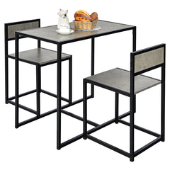 Set con Mesa Compacta y 2 Sillas con Estructura de Metal para Pequeños Espacios Cocina Comedor Bistró Gris