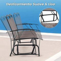 Muebles Jardín Exterior Banco Balancín de 2 Plazas y Mesa de Centro de Vidrio Templado Tela Texteline Mecedora 104 x 72 x 94 cm Marrón