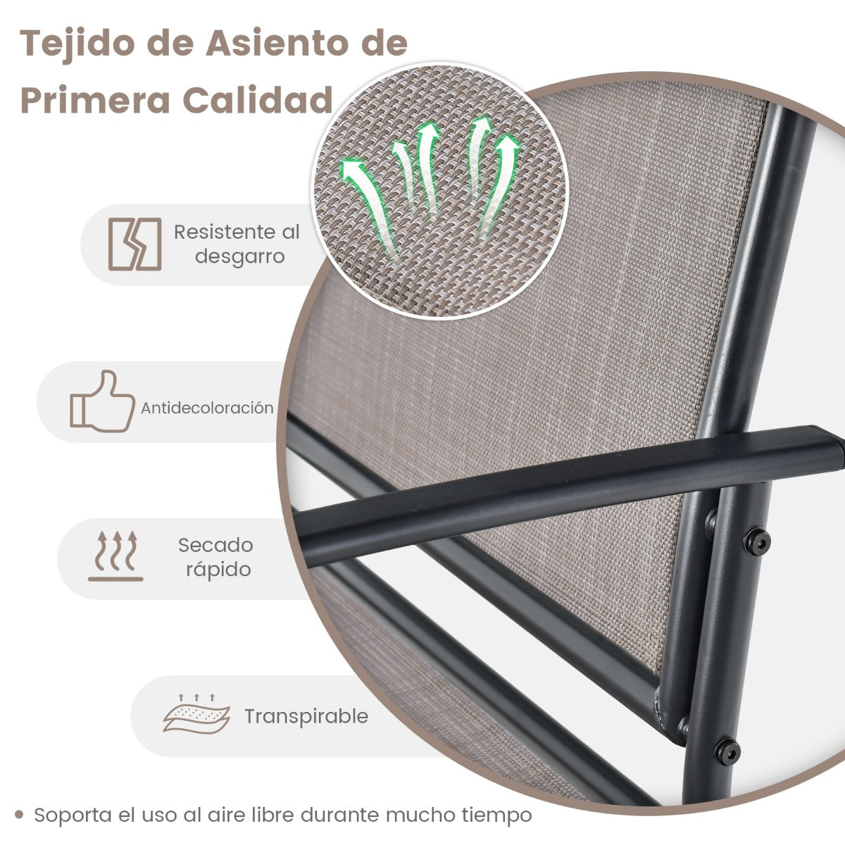 Muebles Jardín Exterior Banco Balancín de 2 Plazas y Mesa de Centro de Vidrio Templado Tela Texteline Mecedora 104 x 72 x 94 cm Marrón
