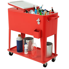 Carrito Nevera 76 L para Bebidas y Hielo Carro Portátil con Ruedas y Abrebotellas 72 h para Exterior Patio Fiestas Rojo 91 x 48 x 87 cm