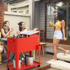 Carrito Nevera 76 L para Bebidas y Hielo Carro Portátil con Ruedas y Abrebotellas 72 h para Exterior Patio Fiestas Rojo 91 x 48 x 87 cm