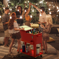 Carrito Nevera 76 L para Bebidas y Hielo Carro Portátil con Ruedas y Abrebotellas 72 h para Exterior Patio Fiestas Rojo 91 x 48 x 87 cm