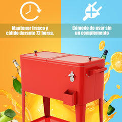 Carrito Nevera 76 L para Bebidas y Hielo Carro Portátil con Ruedas y Abrebotellas 72 h para Exterior Patio Fiestas Rojo 91 x 48 x 87 cm
