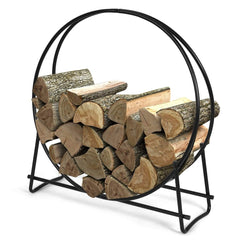 Soporte Leña Almacenamiento Registro Madera Guardar Metal de Negro Redondo Resistente a la Humedad 102 x 95 x 33 cm