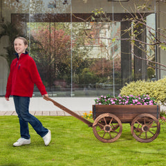 Carretilla Jardín de Madera de Flores Maceta con Ruedas Soporte de Planta de Exterior Decorativa para Patio Marrón 120 x 43 x 53,5 cm