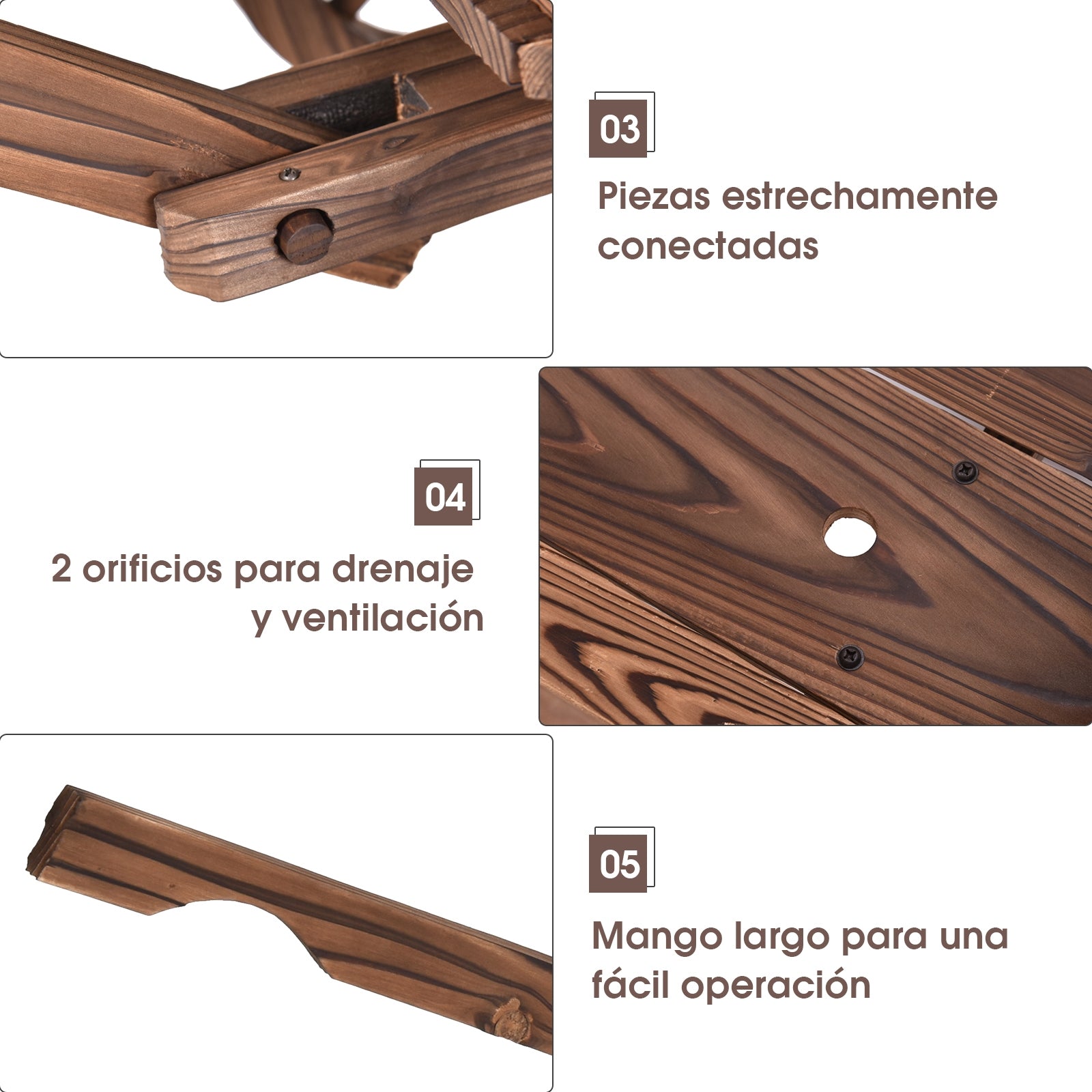 Carretilla Jardín de Madera de Flores Maceta con Ruedas Soporte de Planta de Exterior Decorativa para Patio Marrón 120 x 43 x 53,5 cm