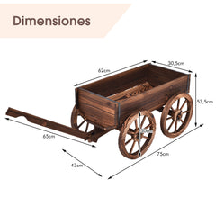 Carretilla Jardín de Madera de Flores Maceta con Ruedas Soporte de Planta de Exterior Decorativa para Patio Marrón 120 x 43 x 53,5 cm