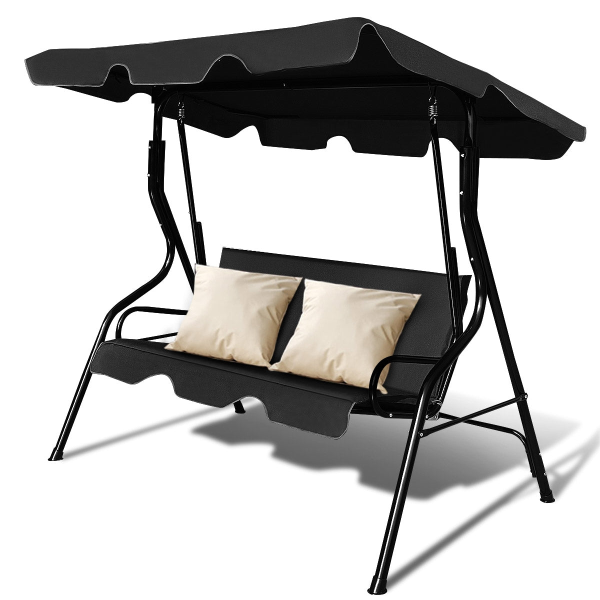 Columpio Oscilación del jardín Tumbona Patio 3 Plazas con Sombrillas 172 x 154 x 110 cm Negro