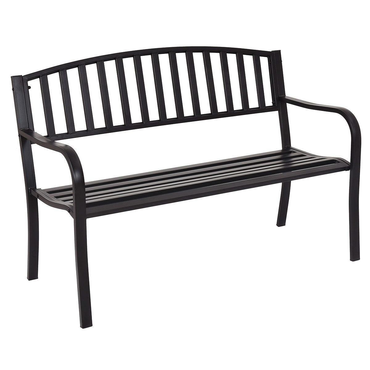 Banco en Acero de Jardín con Diseño de Listones y Estructura Robusta en Acero Negro 127 x 60 x 87 cm