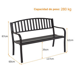 Banco en Acero de Jardín con Diseño de Listones y Estructura Robusta en Acero Negro 127 x 60 x 87 cm