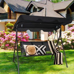 Balancín de Jardín de 3 Plazas con Techo Columpio de Metal para Terrza Balcón Patio Exterior Negro