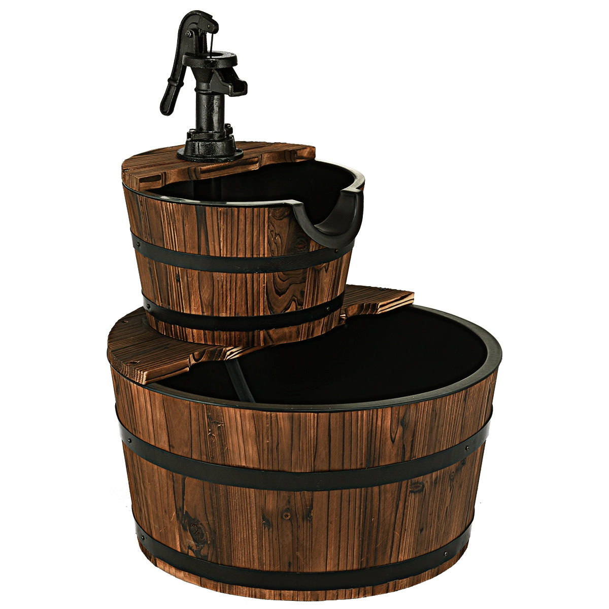 Fuente Rústica con 2 Niveles para Decoración Jardín y Patio 44,5 x 44,5 x 61 cm