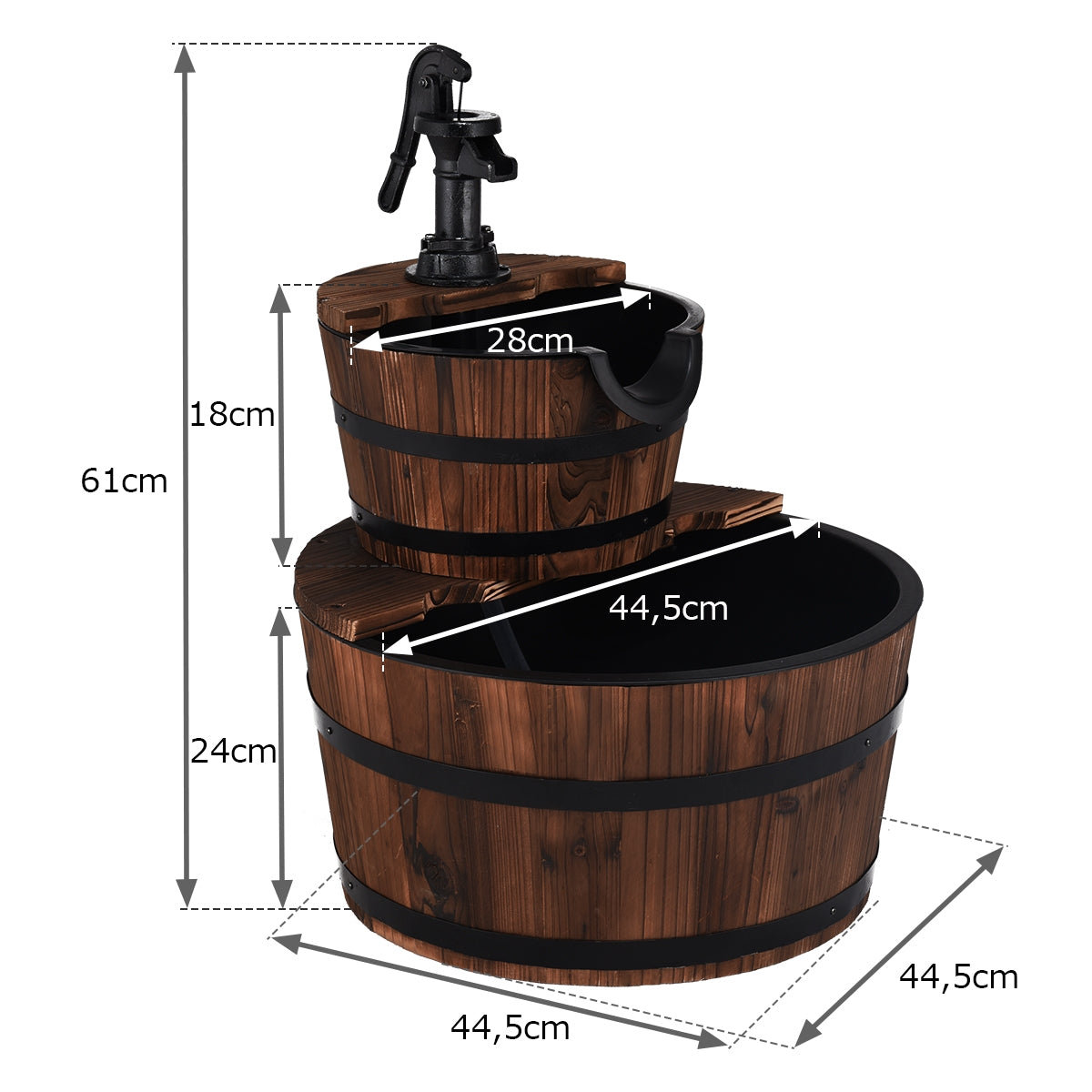 Fuente Rústica con 2 Niveles para Decoración Jardín y Patio 44,5 x 44,5 x 61 cm
