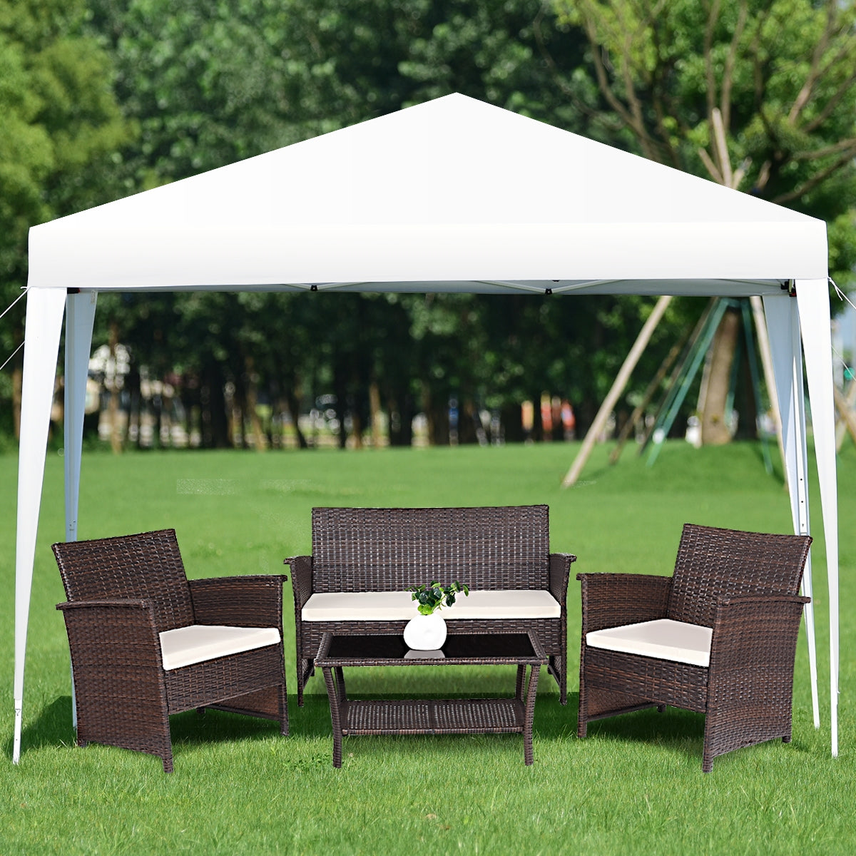 Gazebo de Jardín Plegable Ajustable en Altura 3x3 m Carpa Blanco