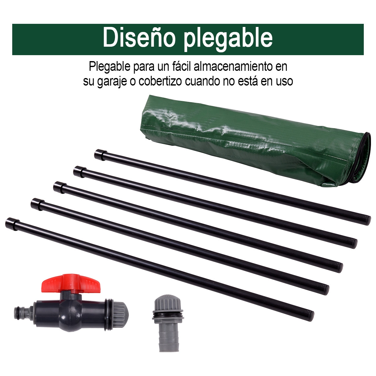 Cisterna Plegable en PVC Resistente a la Intemperie con Grifo Válvula de Drenaje Filtro y Revestimiento en Red para Jardín 200 L Verde