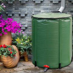 Cisterna Plegable en PVC Resistente a la Intemperie con Grifo Válvula de Drenaje Filtro y Revestimiento en Red para Jardín 200 L Verde