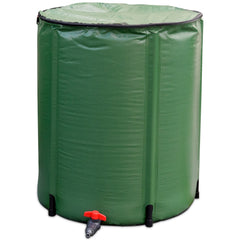 Cisterna Plegable en PVC Resistente a la Intemperie con Grifo Válvula de Drenaje Filtro y Revestimiento en Red para Jardín 200 L Verde