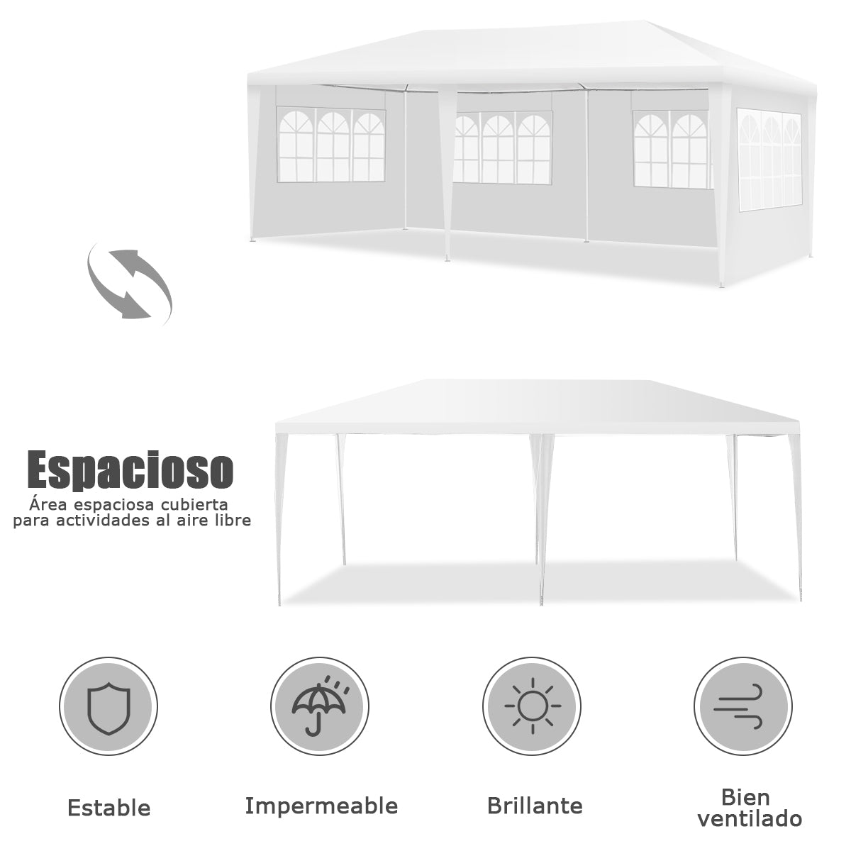 Carpa de Exterior Entoldado para Bodas Portátil con 4 Paredes Removibles Glorieta para Eventos Refugio Patio Blanco 6 x 3 x 2,5 m