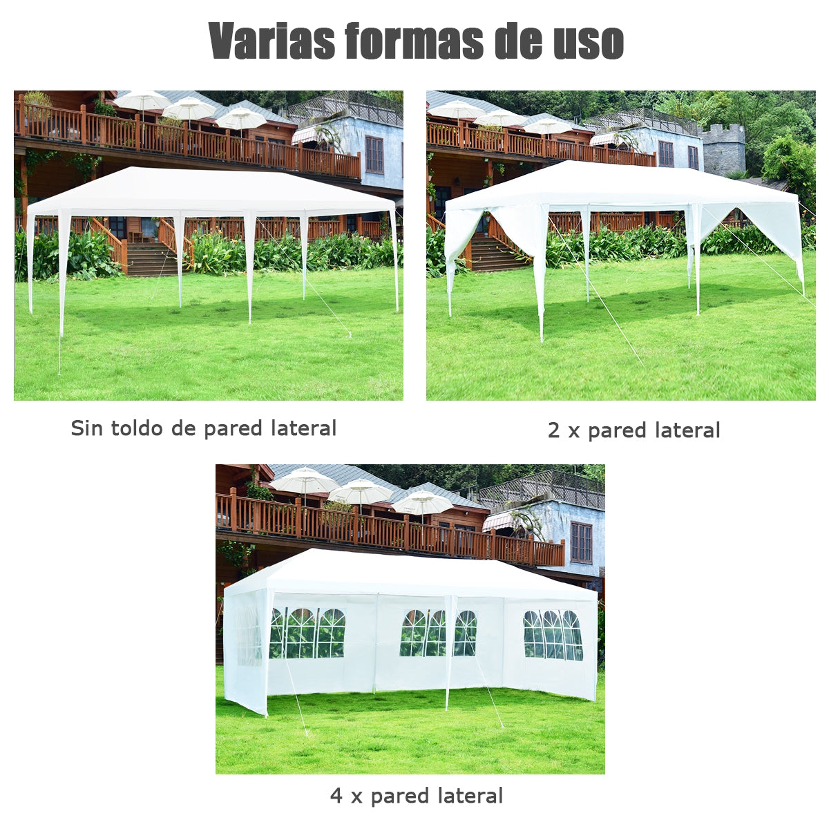 Carpa de Exterior Entoldado para Bodas Portátil con 4 Paredes Removibles Glorieta para Eventos Refugio Patio Blanco 6 x 3 x 2,5 m