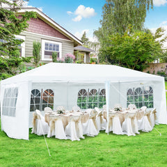Toldo Glorieta para Barbacoa con 4 Cortinas Laterales Removibles y 2 Puertas con Cremallera Blanco 6 x 3 x 2,5 m