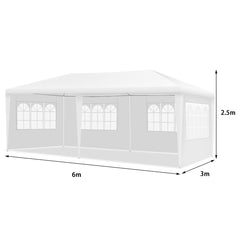 Toldo Glorieta para Barbacoa con 4 Cortinas Laterales Removibles y 2 Puertas con Cremallera Blanco 6 x 3 x 2,5 m