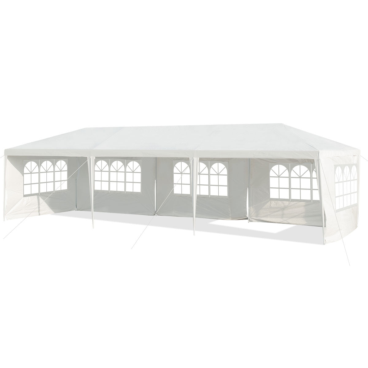 Toldo Impermeable 3 x 9 m con 5 Paneles Laterales Removibles Glorieta con Palos Resistentes para Casamientos Eventos Playa y Barbacoas Blanco