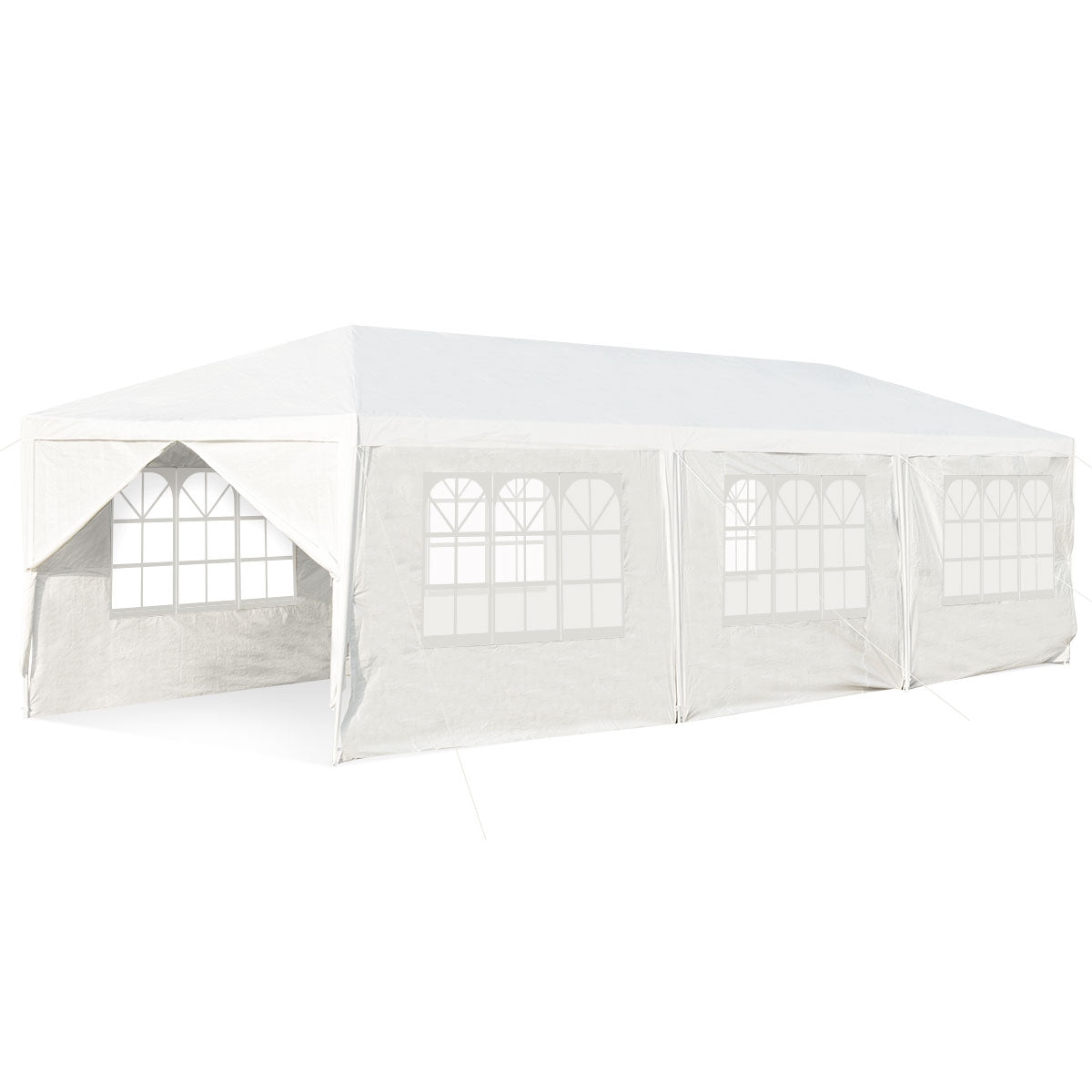 Toldo Impermeable 3 x 9 m con 6 Paneles Laterales Rmovibles y 2 Puertas Glorieta con Palos Resistentes para Casamientos Playa Barbacoas Blanco