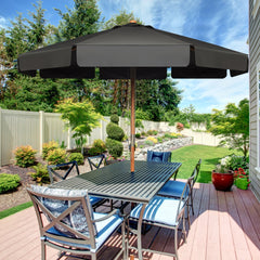 Sombrilla de Exterior con Botón Manual 8 Varillas de Madera Blancas Tejido Poliéster Impermeable para Patio Playa Piscina Gris 300 x 253 cm