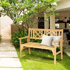 Banco Plegable para Patio Banco de Madera Acacia de Exterior Banco 120 cm para 2 Personas con Respaldo Curvo y Reposabrazos Color Teca
