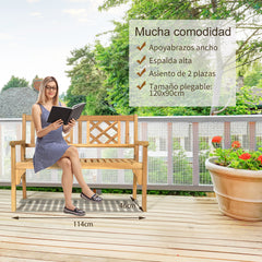 Banco Plegable para Patio Banco de Madera Acacia de Exterior Banco 120 cm para 2 Personas con Respaldo Curvo y Reposabrazos Color Teca