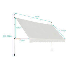 Toldo Telescópico Retráctil Anti Rayos UV Impermeable con Manivela Manual Altura Regulable para Ventana Balcón Jardín Beige 395 x 120 cm