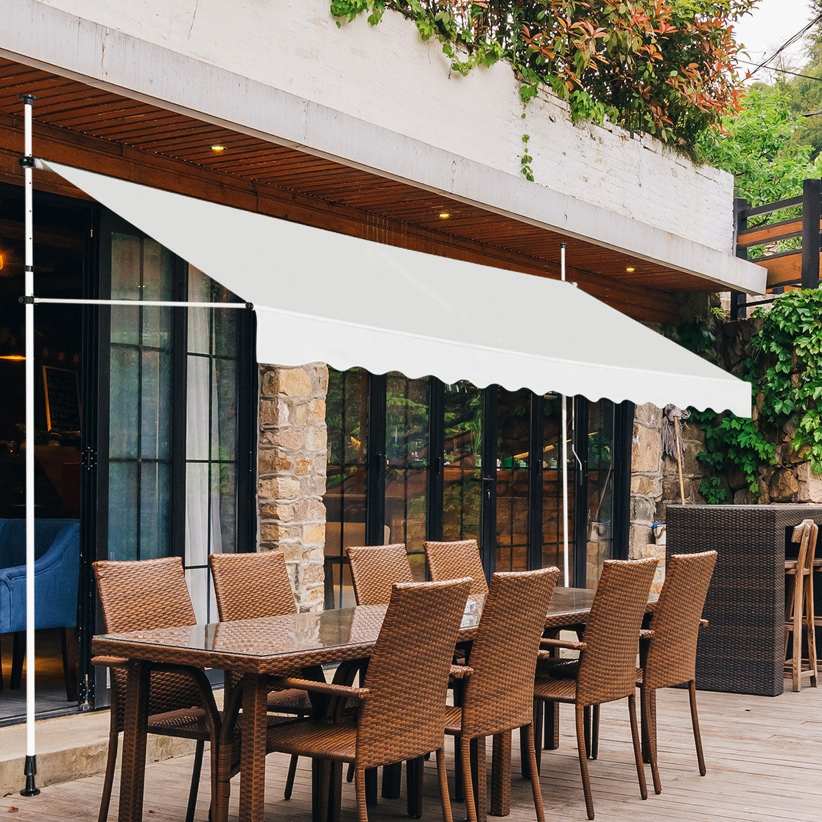 Toldo Telescópico Retráctil Anti Rayos UV Impermeable con Manivela Manual Altura Regulable para Ventana Balcón Jardín Beige 395 x 120 cm