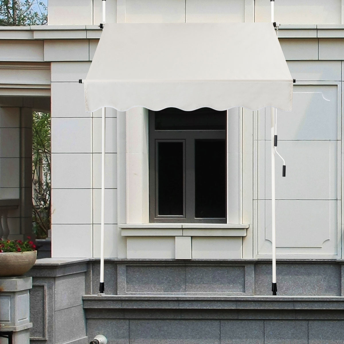 Toldo Telescópico y Retráctil Resistente a Rayos UV Impereable con Manivela Altura Regulable para Ventana Balcón Jardín Beige 150 x 120 cm
