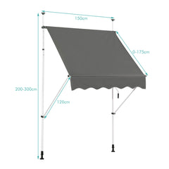 Toldo Telescópico y Retráctil Resistente a Rayos UV Impereable con Manivela Altura Regulable para Ventana Balcón Jardín Gris 150 x 120 cm