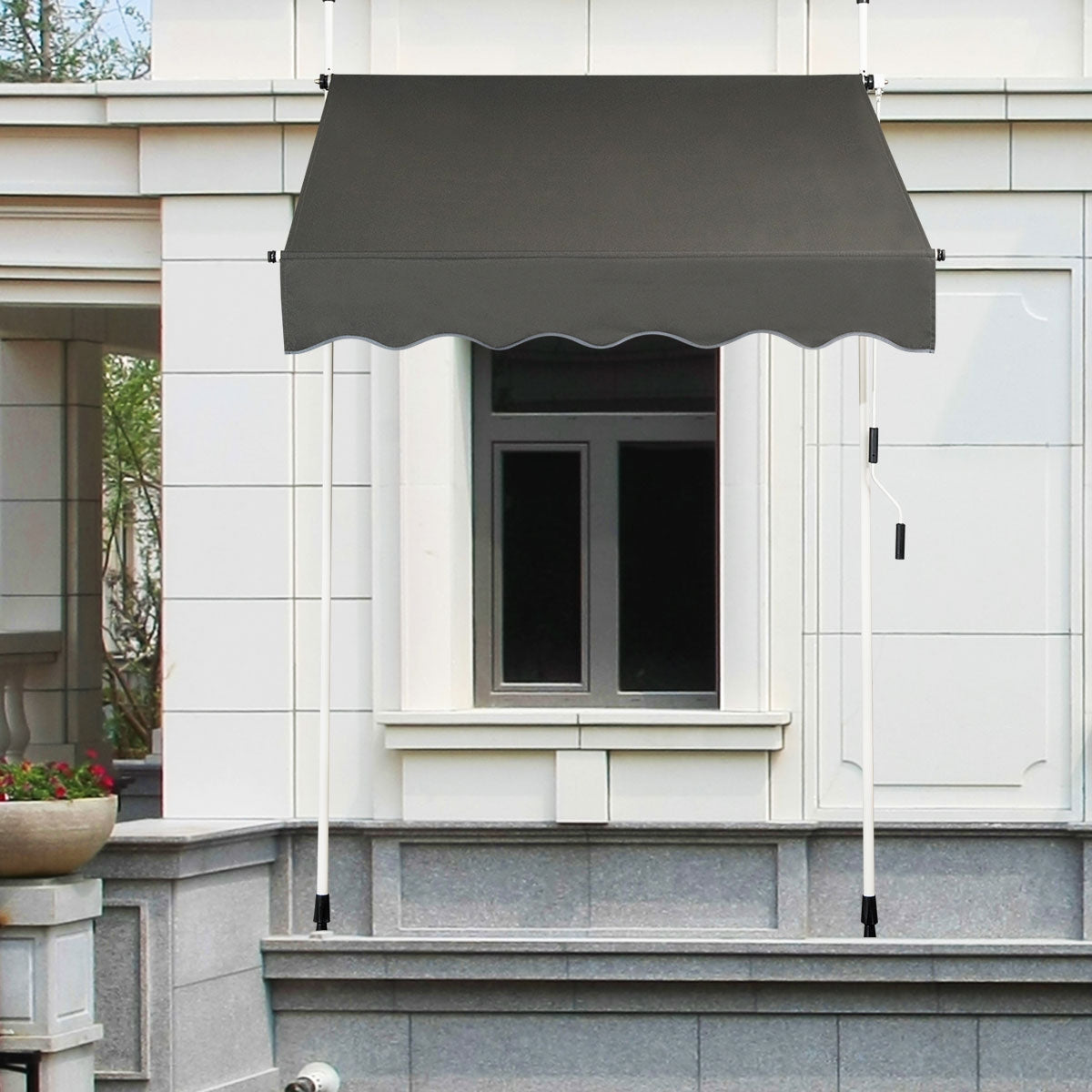 Toldo Telescópico y Retráctil Resistente a Rayos UV Impereable con Manivela Altura Regulable para Ventana Balcón Jardín Gris 150 x 120 cm