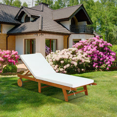 Tumbona Plegable de Madera de Exterior Silla Reclinable Regulable en 6 Posiciones con Ruedas Cojín para Piscina Patio 195 x 68 x 30-90 cm