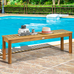Banco de Madera Acacia para Exterior Banco Rústico sin Respaldo con Asiento de Listones para Entrada Piscina Jardín 132 x 34 x 43,5 cm Teca