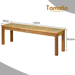Banco de Madera Acacia para Exterior Banco Rústico sin Respaldo con Asiento de Listones para Entrada Piscina Jardín 132 x 34 x 43,5 cm Teca