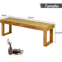Banco de Exterior Madera Acacia Banco de Patio con Asiento de Listones sin Respaldo para Dormitorio Jardín Balcón 132 x 34 x 43,5 cm Teca