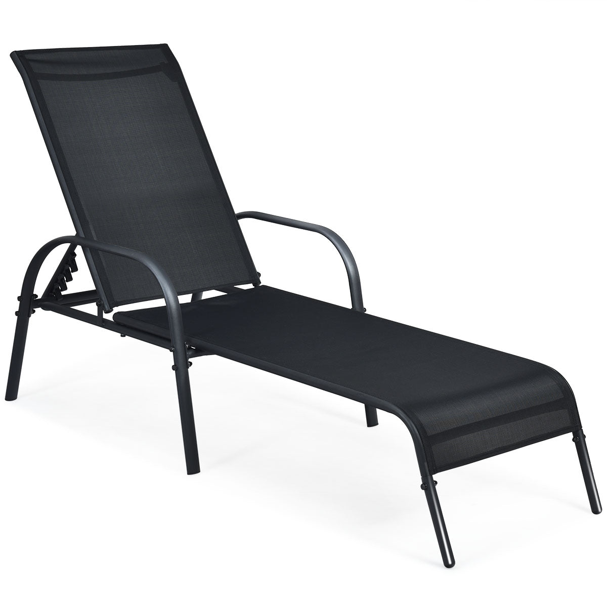 Silla Reclinable Plegable de Exterior con Respaldo Regulable para Playa Balcón Piscina Veranda Negro 192 x 66 x 61,5 cm