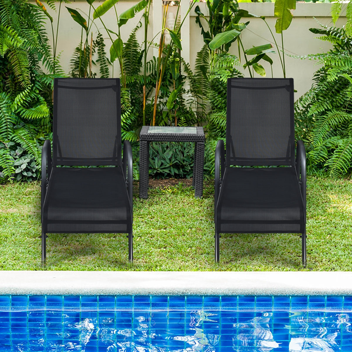 Silla Reclinable Plegable de Exterior con Respaldo Regulable para Playa Balcón Piscina Veranda Negro 192 x 66 x 61,5 cm