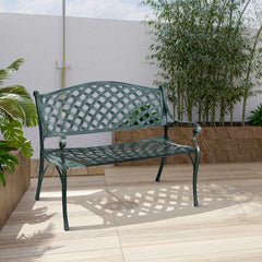 Banco de Jardín en Fundición de Aluminio con Reposabrazos Respaldo Diseño de Rejilla para Patio Pórtico Balcón Césped Verde Antiguo